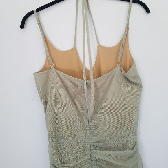 NWOT Miss Circle Flora Sage Green Mesh Stretchy Ruched Bodycon Halter Dress XL - Picture 9 of 13